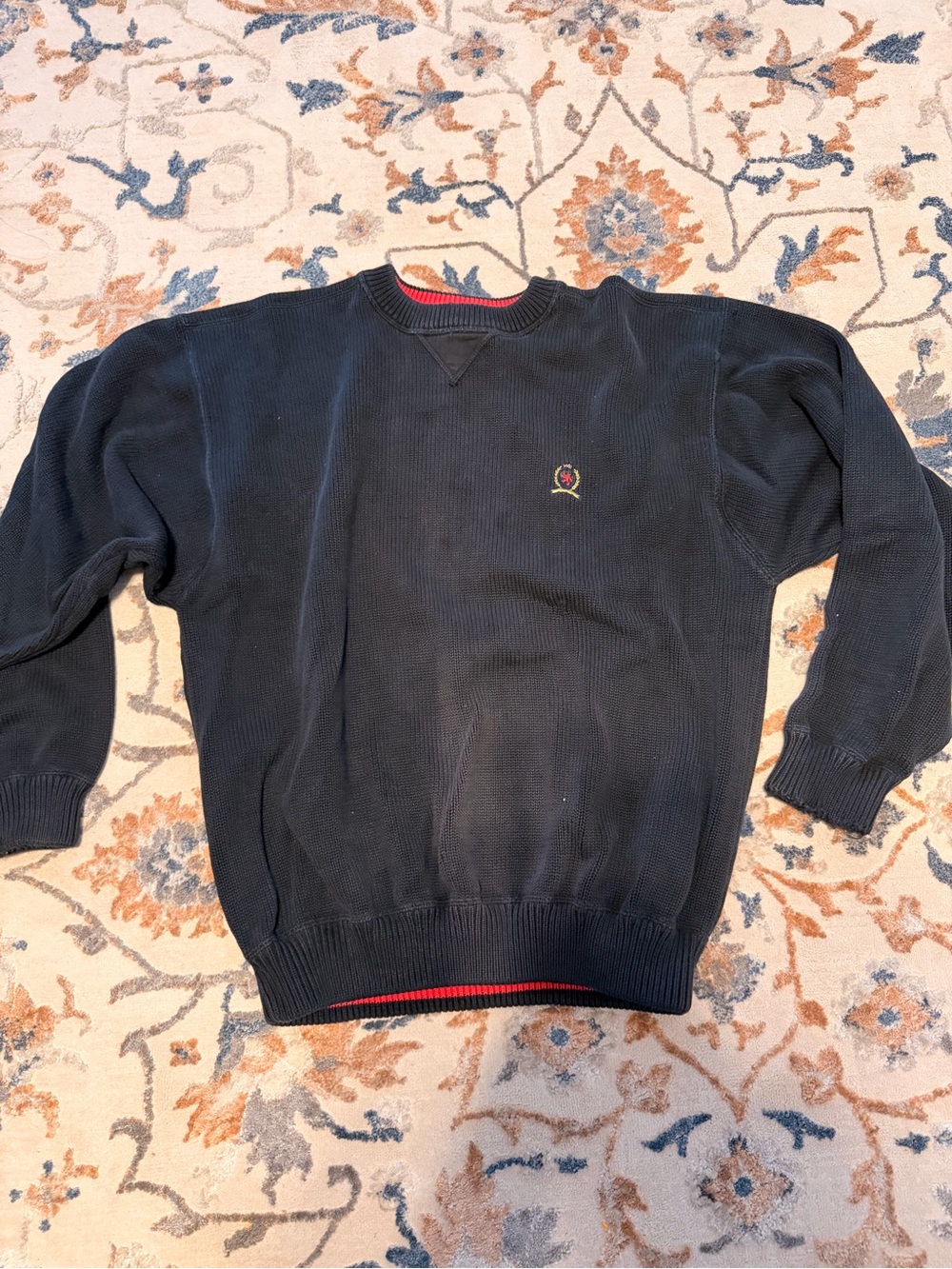 Tommy Hilfiger Navy Crewneck Sweater with Subtle Crest